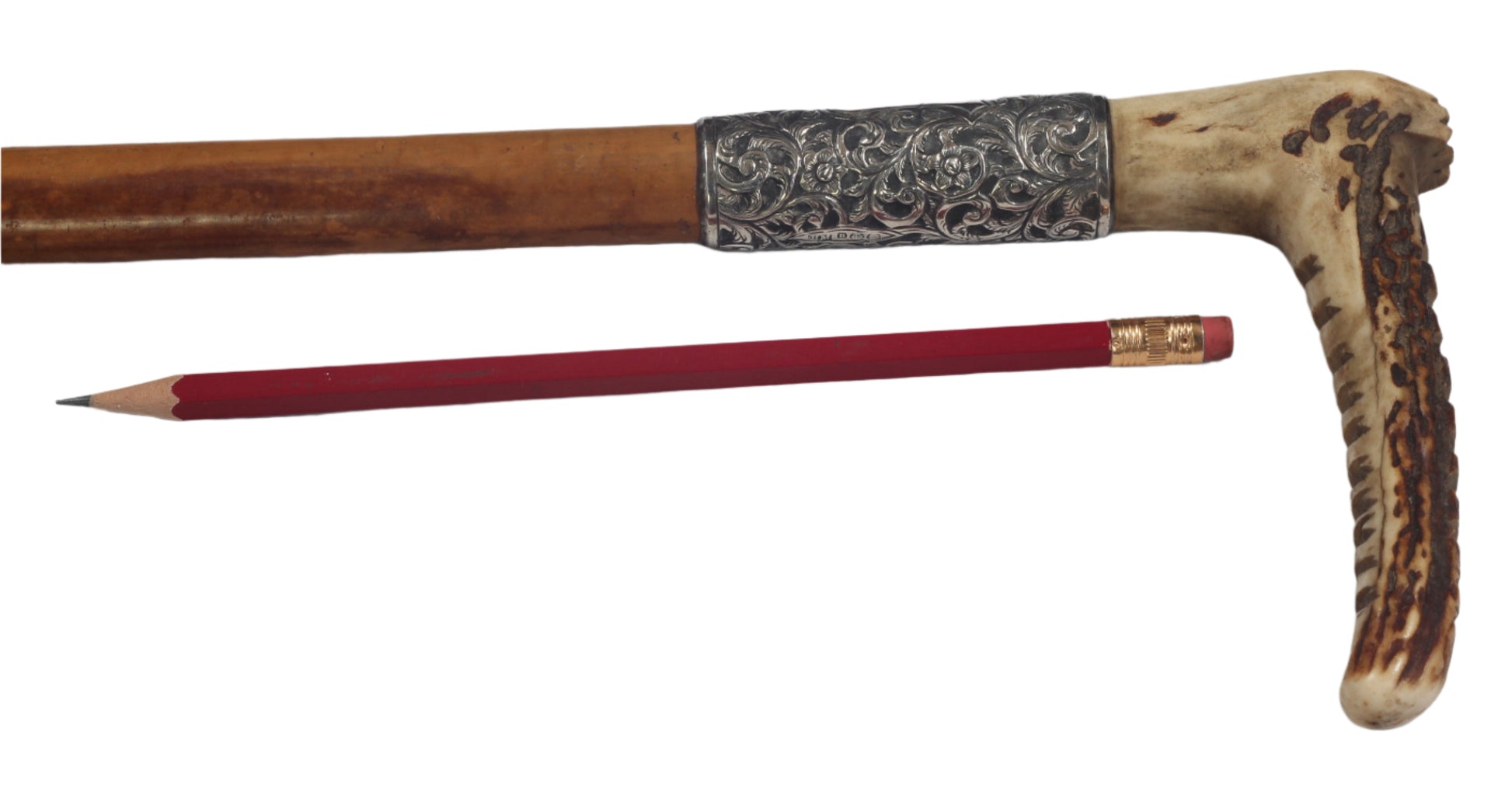 Antique 1894 Malacca Hunting Whip with Foliate Silver Collar