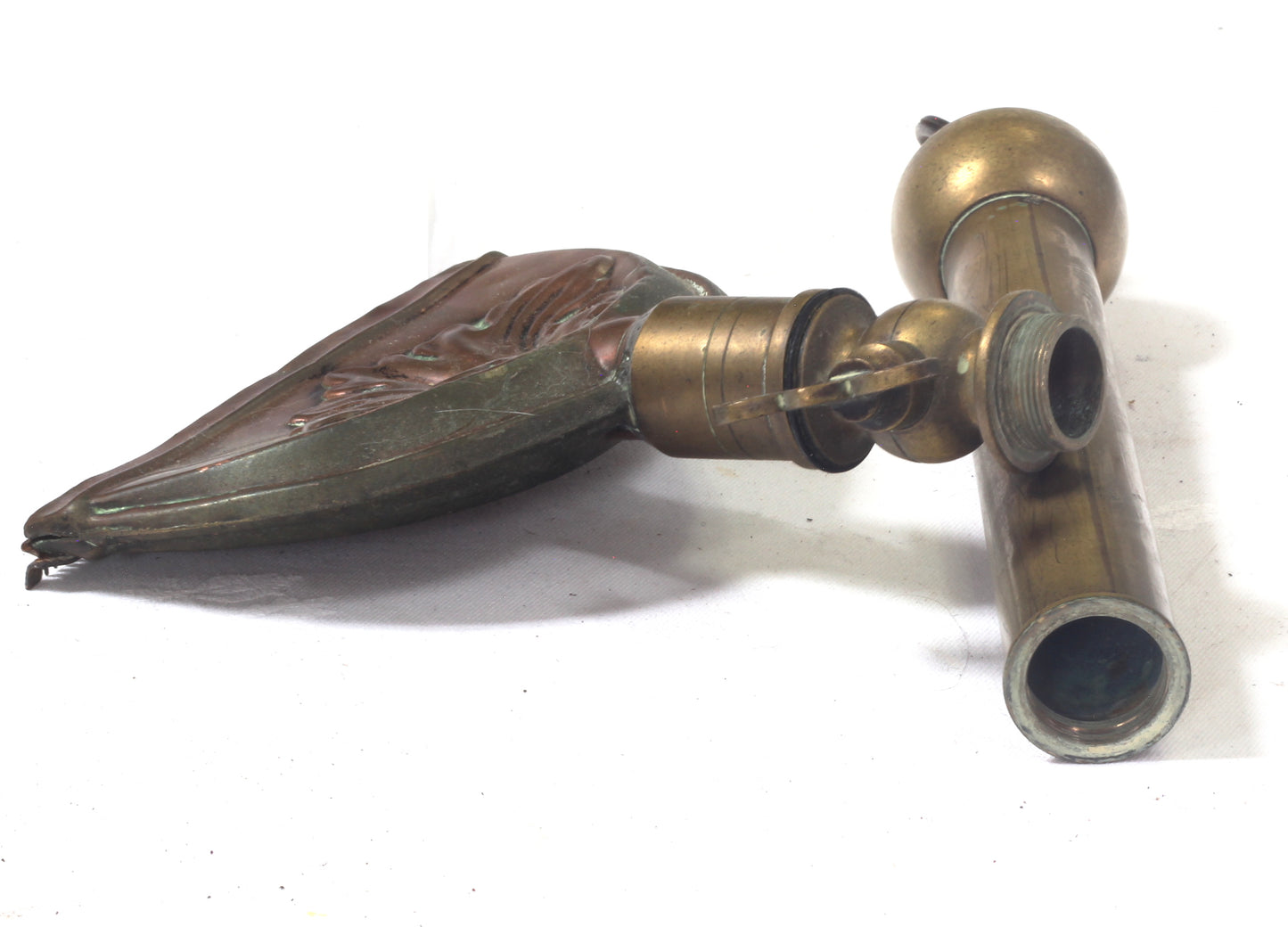 An Antique Brass & Copper Singeing Lamp or Iron