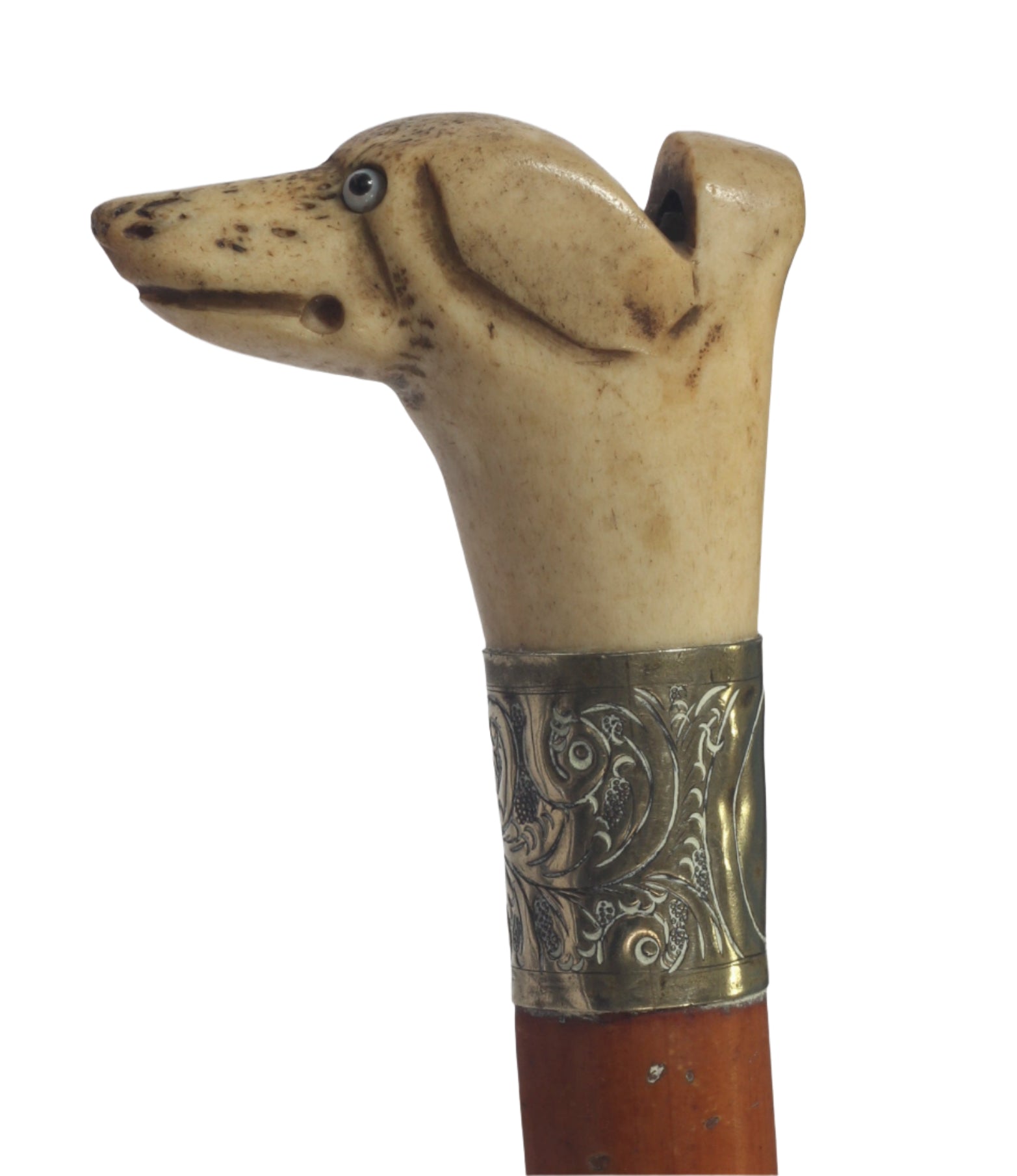 Antique Beagling Whip with Hound Handle and Whistle