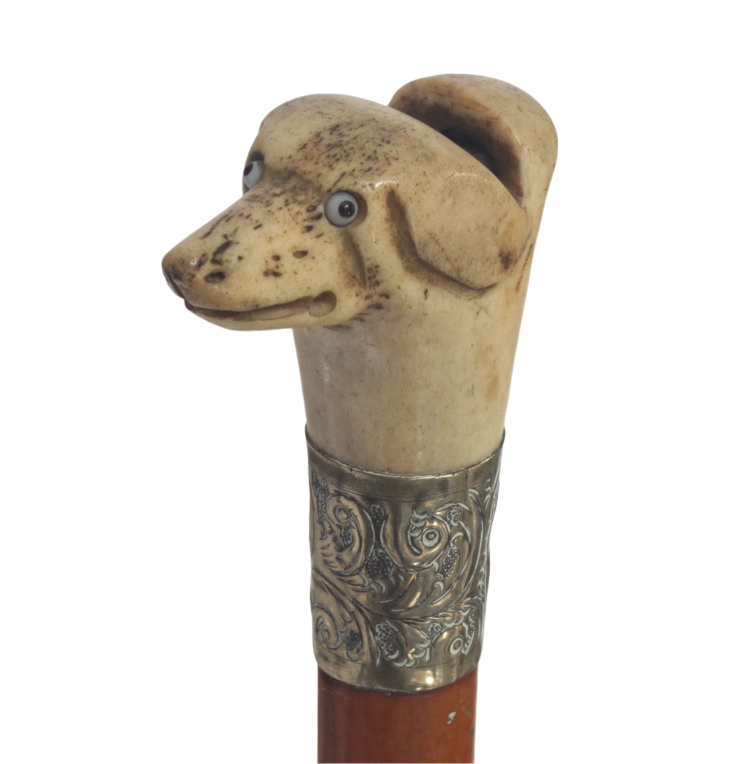 Antique Beagling Whip with Hound Handle and Whistle