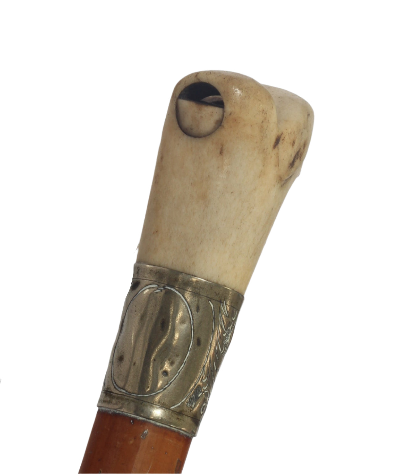 Antique Beagling Whip with Hound Handle and Whistle