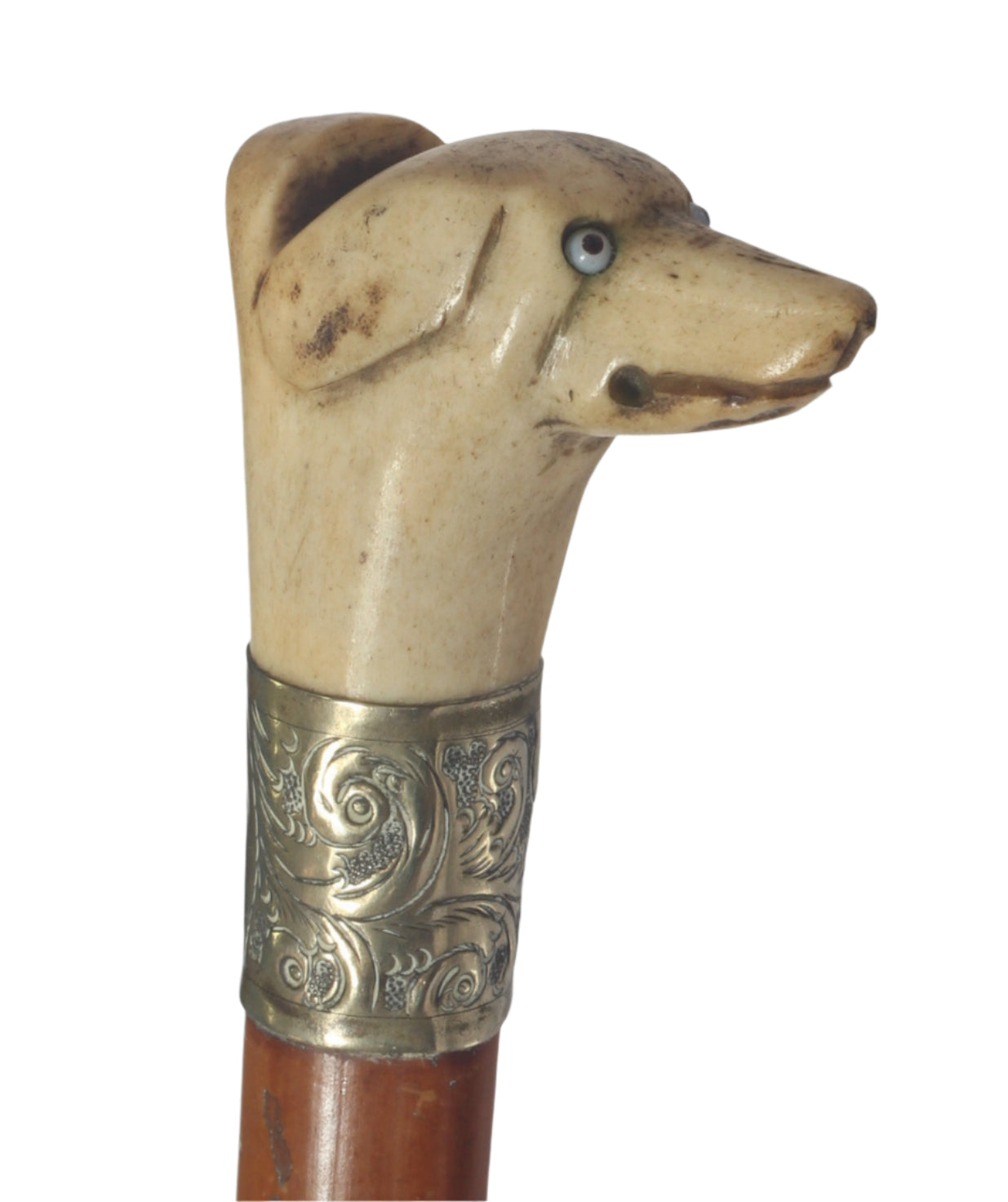 Antique Beagling Whip with Hound Handle and Whistle