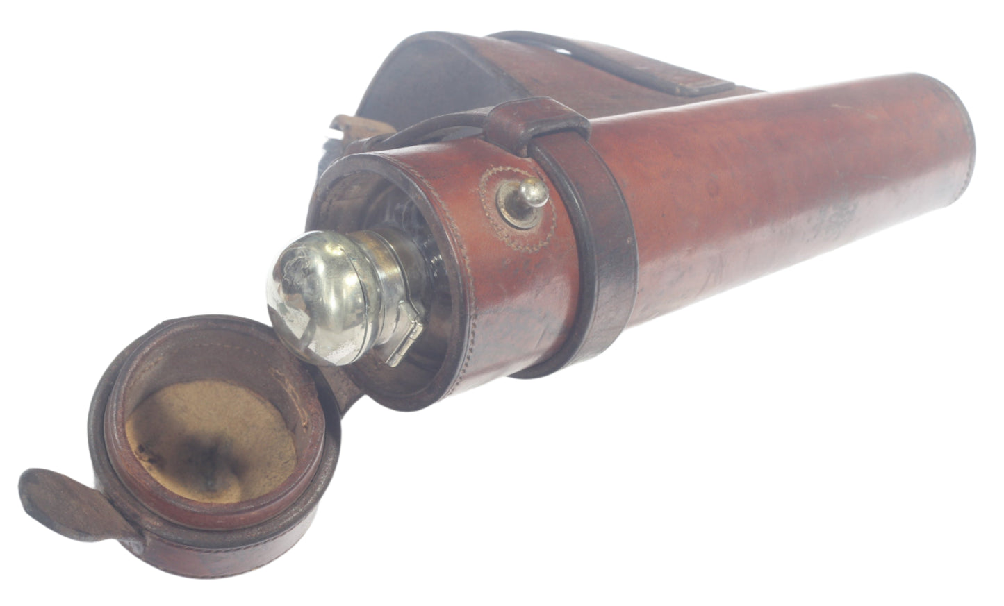 Small Vintage Saddle or Hunting Flask in Leather Case