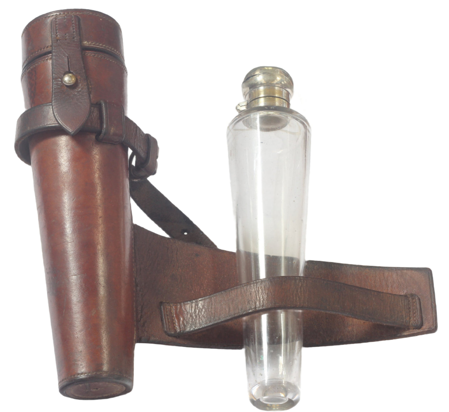 Small Vintage Saddle or Hunting Flask in Leather Case