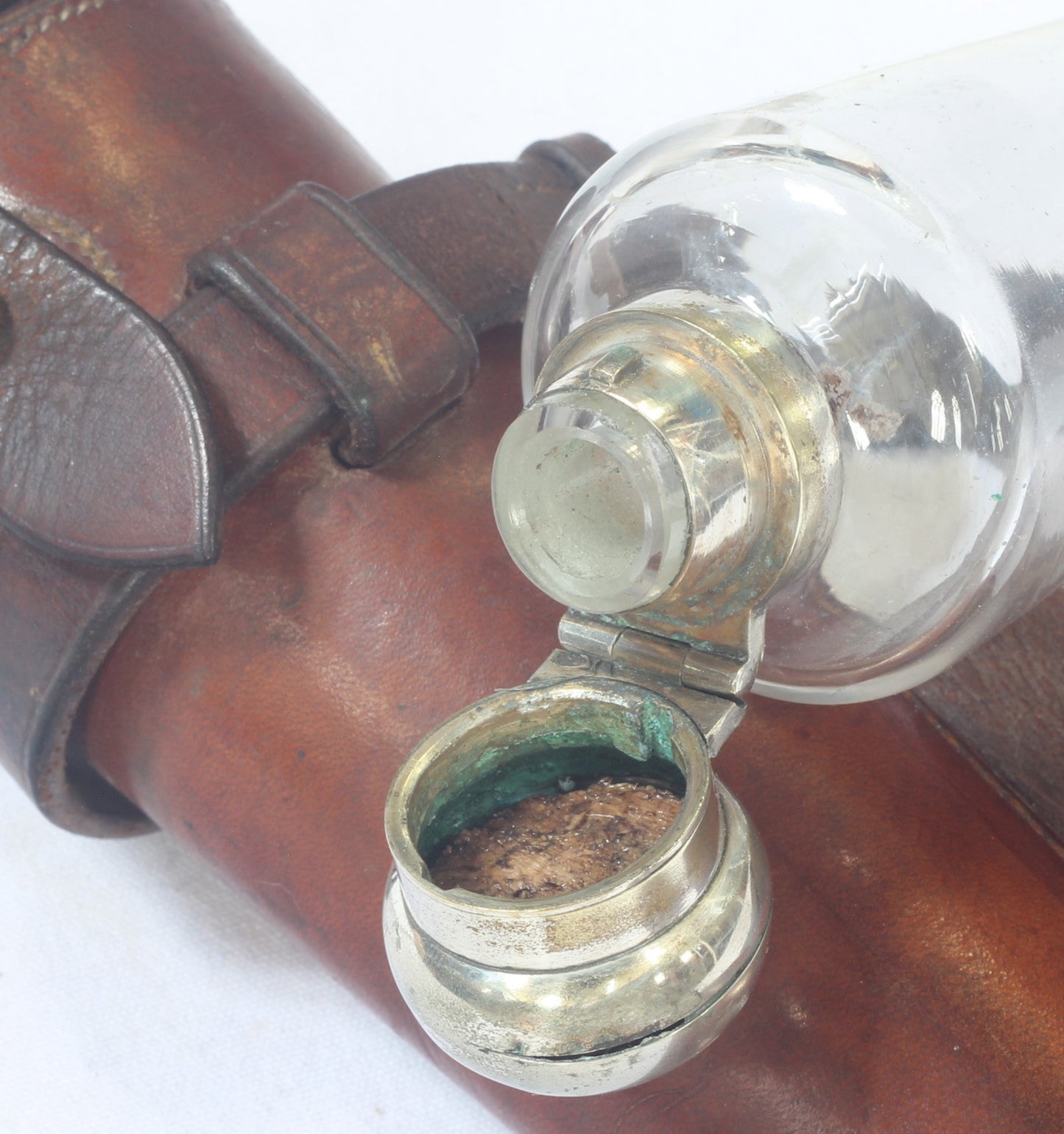 Small Vintage Saddle or Hunting Flask in Leather Case