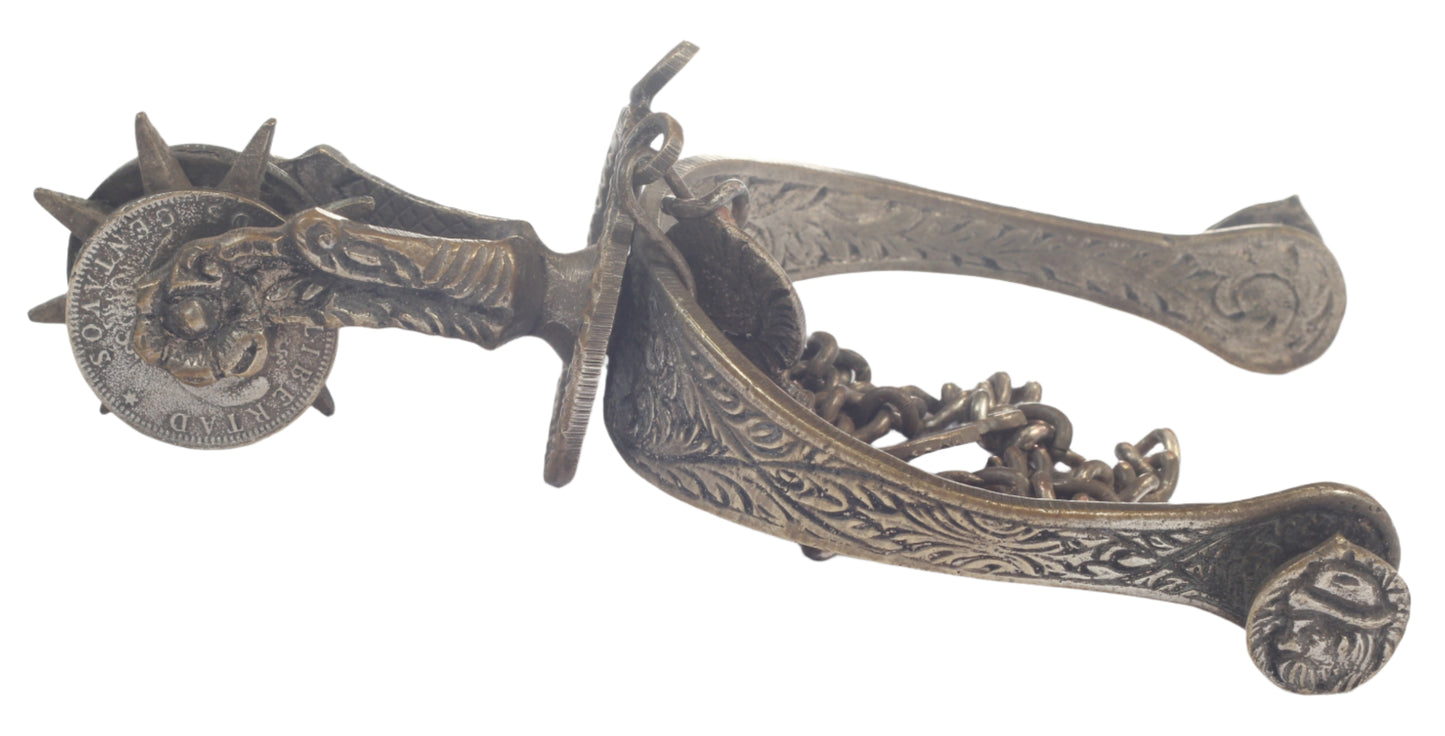 Pair of Argentine Gaucho Spurs with 1884 Coin Rowels