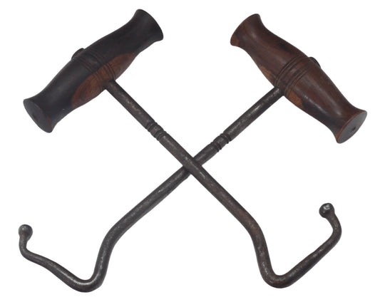 Vintage Boot Pulls or Hooks with Laburnum Wood Handles