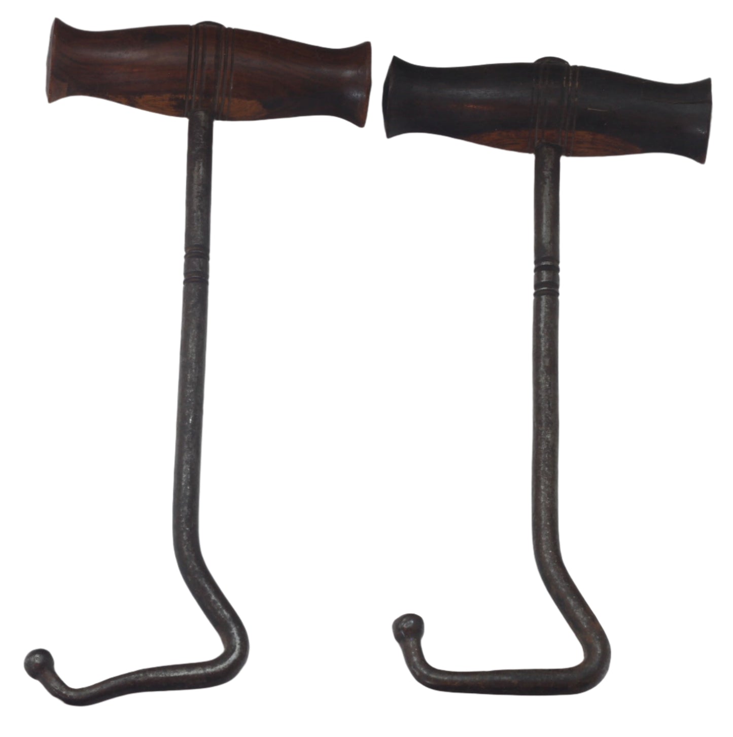 Vintage Boot Pulls or Hooks with Laburnum Wood Handles