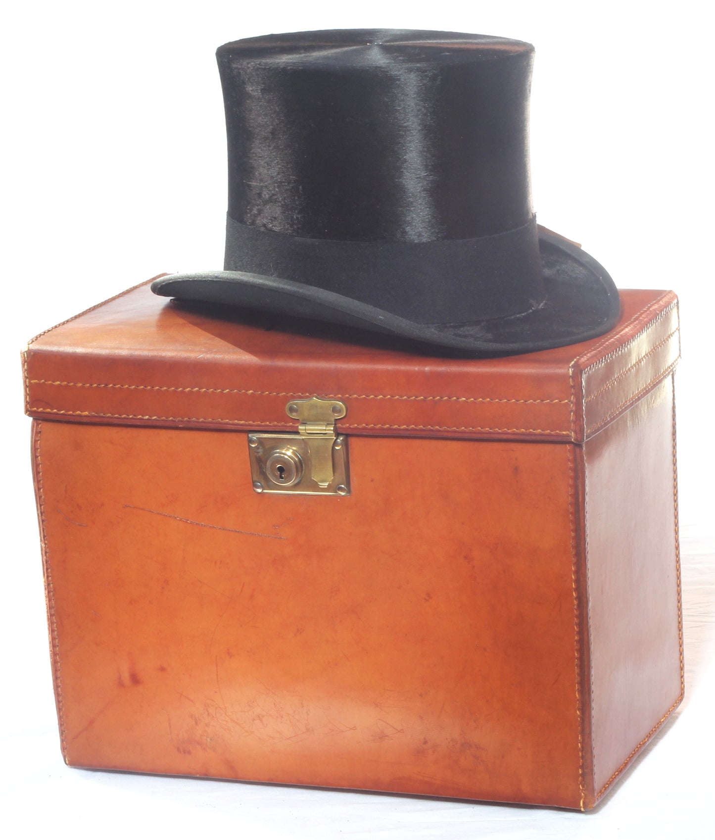 Vintage Silk Top Hat Size 6⅞ in Leather Case