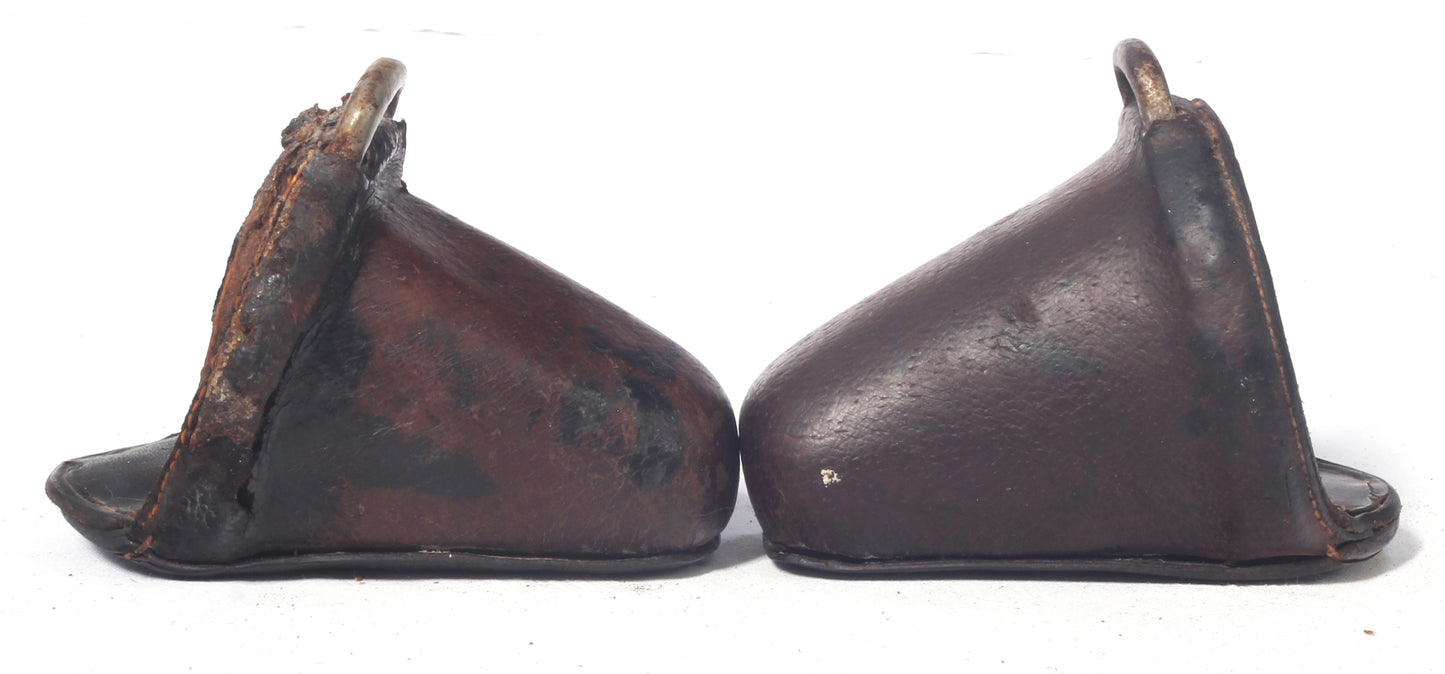 Antique child's leather toe or clog stirrups