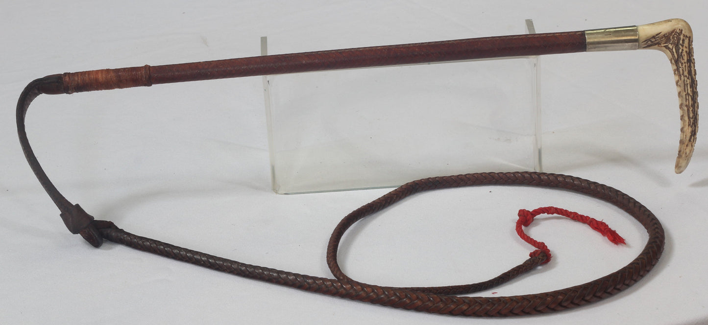 Vintage 1952 Small Ladies' or Youth's Leather Hunting Whip with Thong - w1794