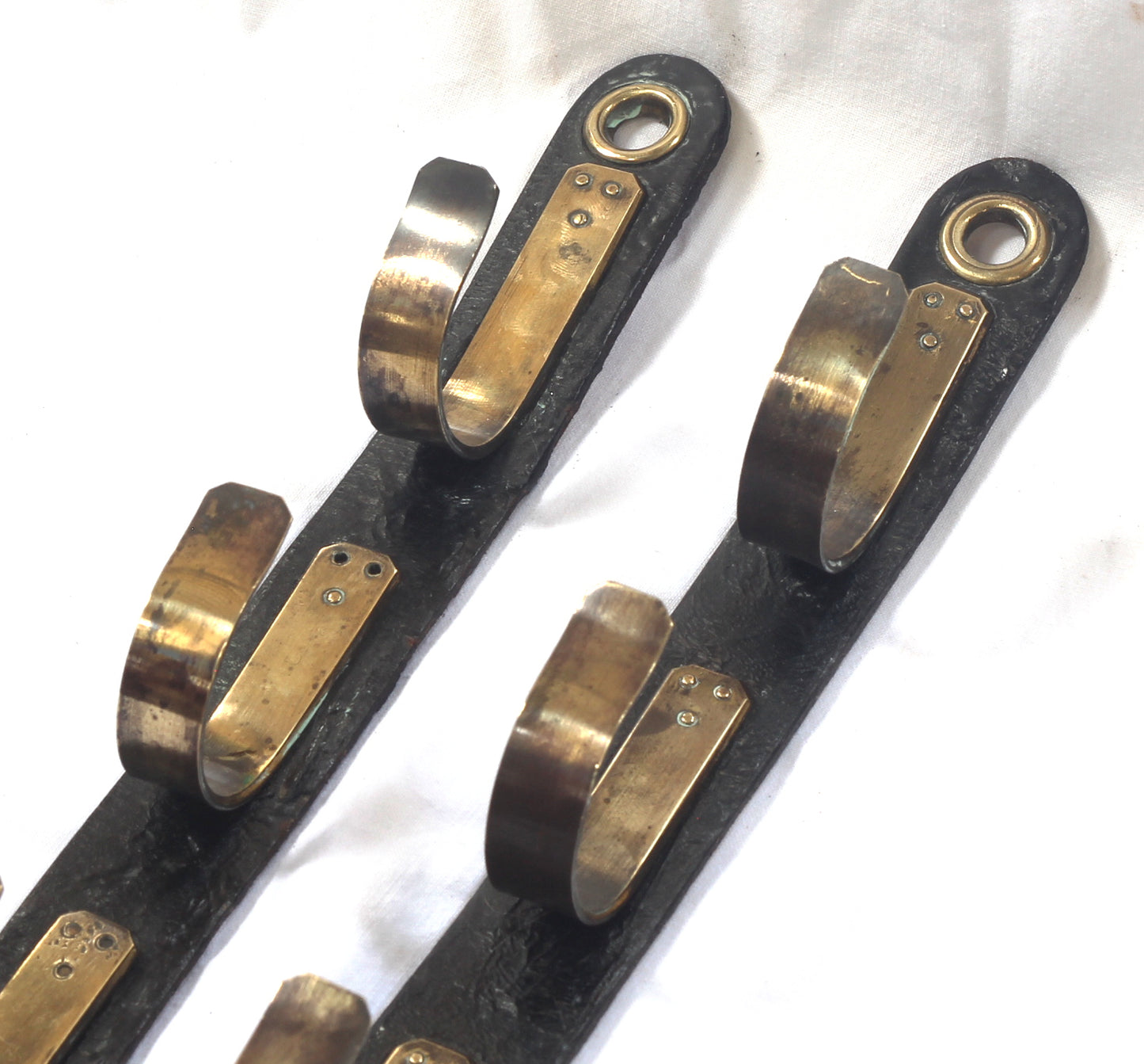 A Pair of Leather & Brass Campaign Stick Gun or Whip Racks