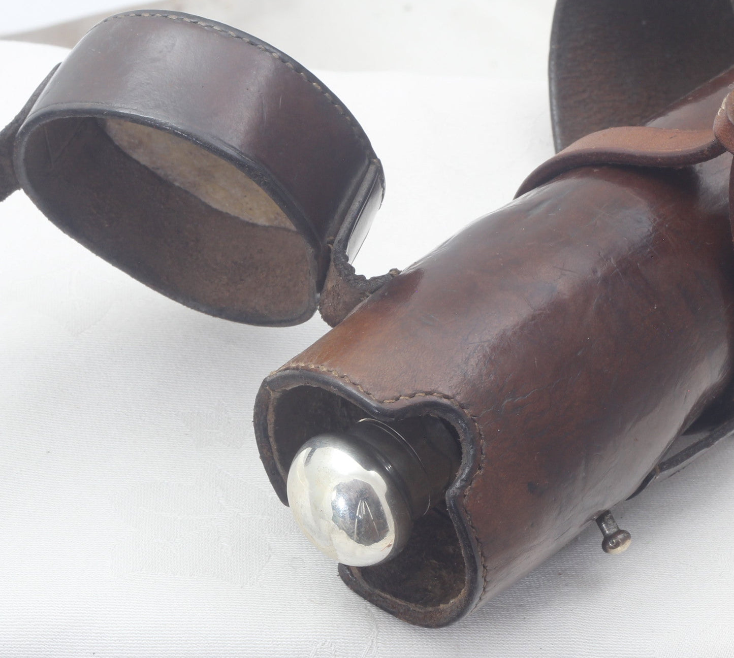 Antique 1896 Silver Mounted Saddle or Hunting Flask in Leather Case