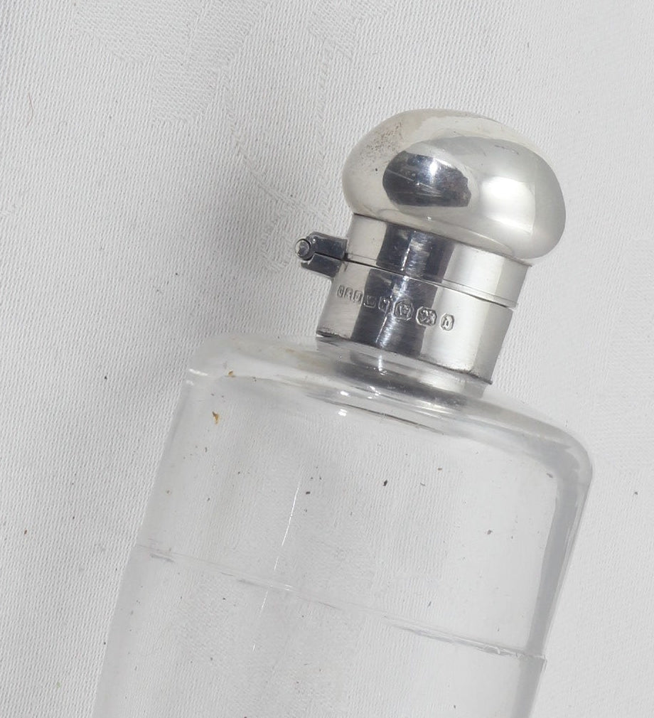 Antique 1896 Silver Mounted Saddle or Hunting Flask in Leather Case