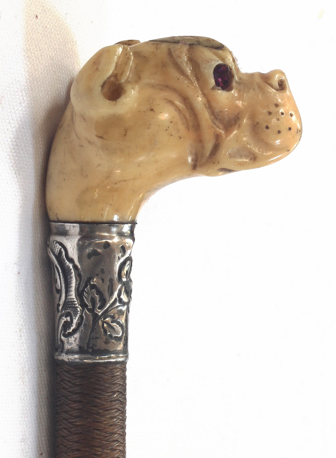 Antique Ladies Whip with Bone Boxer Dog Cap