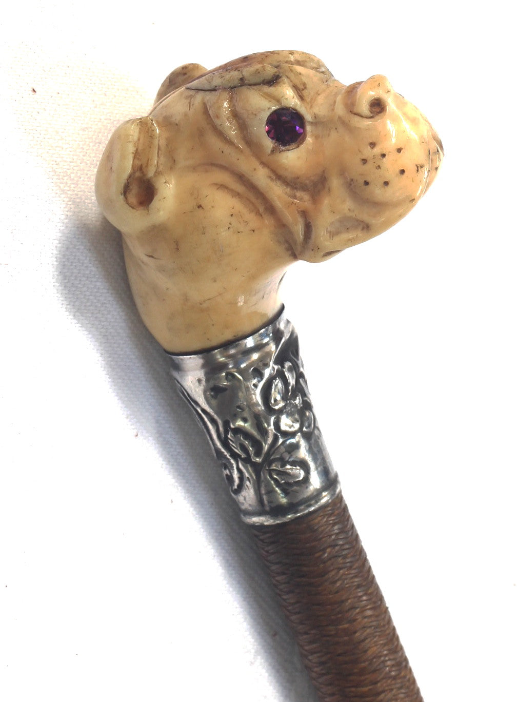 Antique Ladies Whip with Bone Boxer Dog Cap