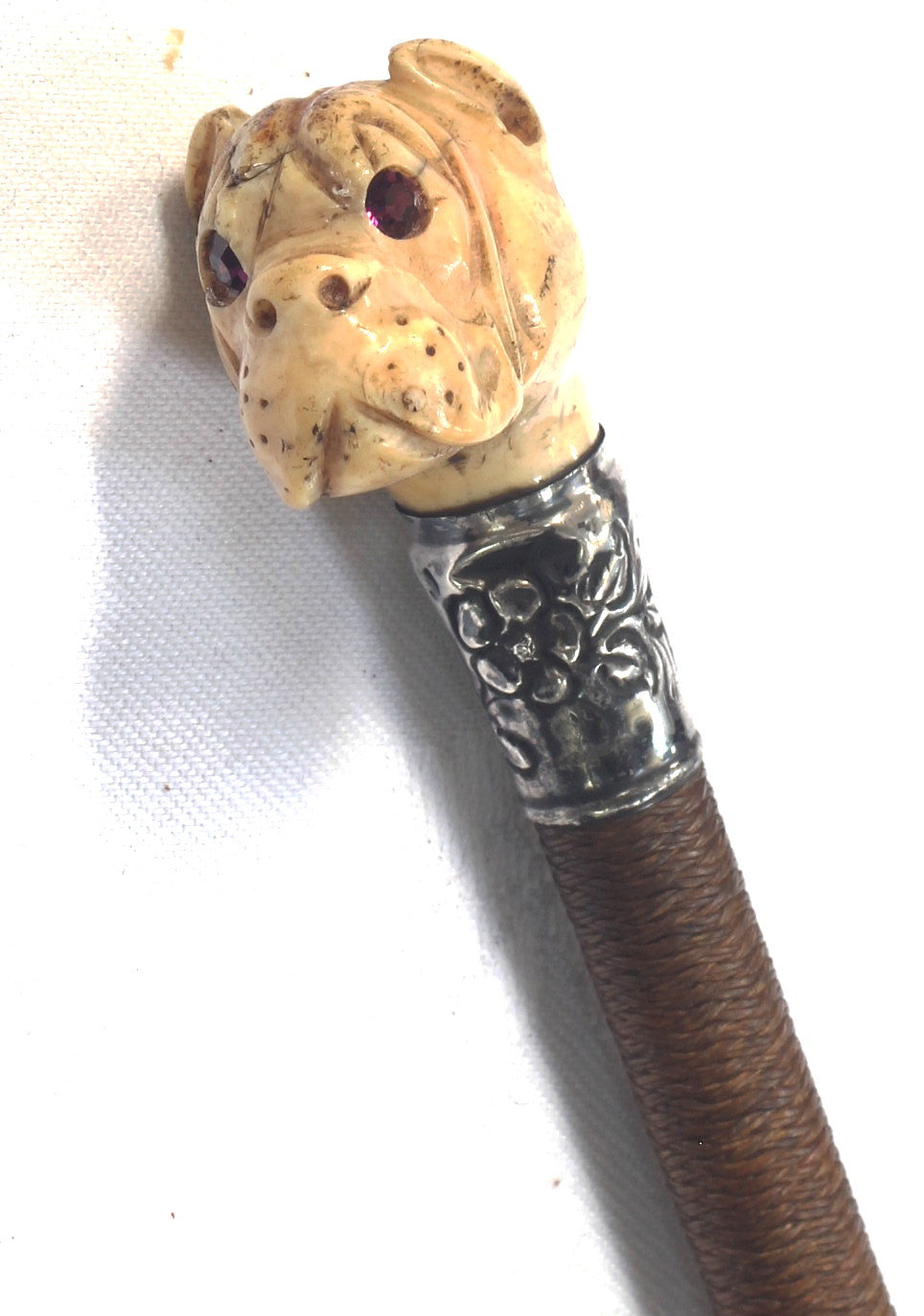 Antique Ladies Whip with Bone Boxer Dog Cap