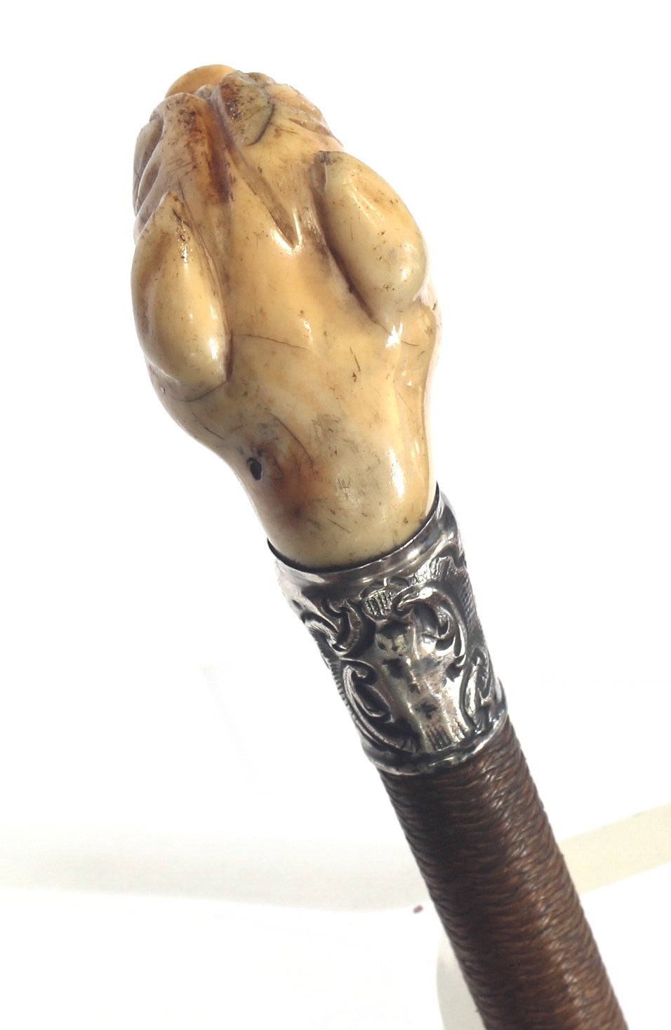 Antique Ladies Whip with Bone Boxer Dog Cap