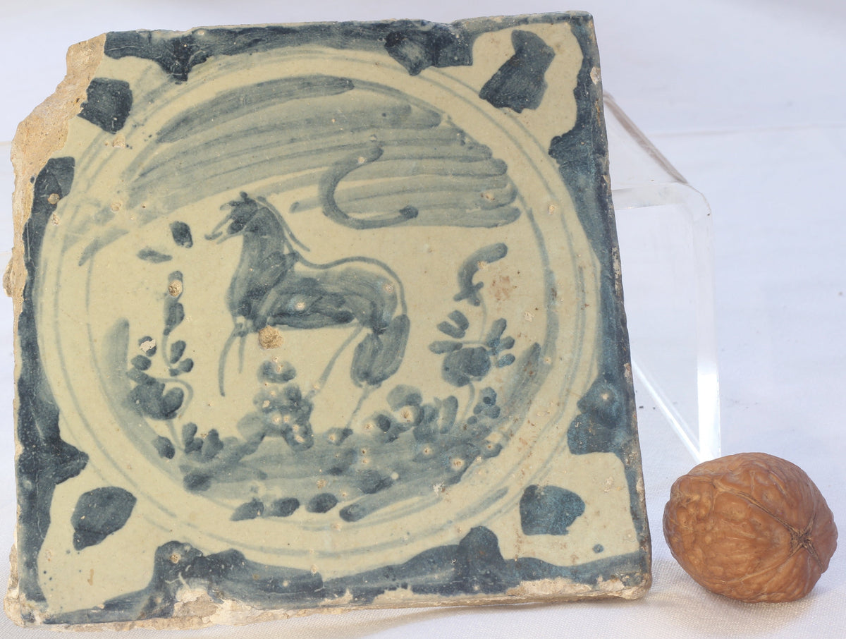 18th Century Spanish Tile with Horse from Triana