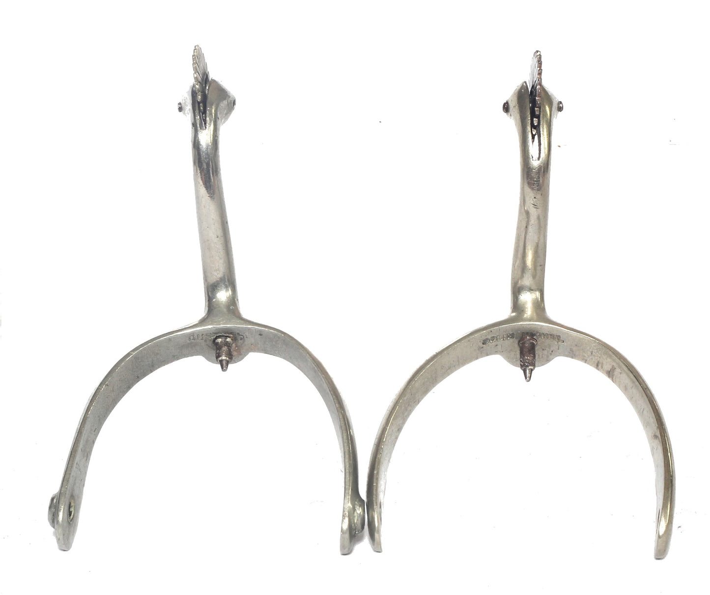 Pair of Nickel Swan Necked Mess Fixed Spurs