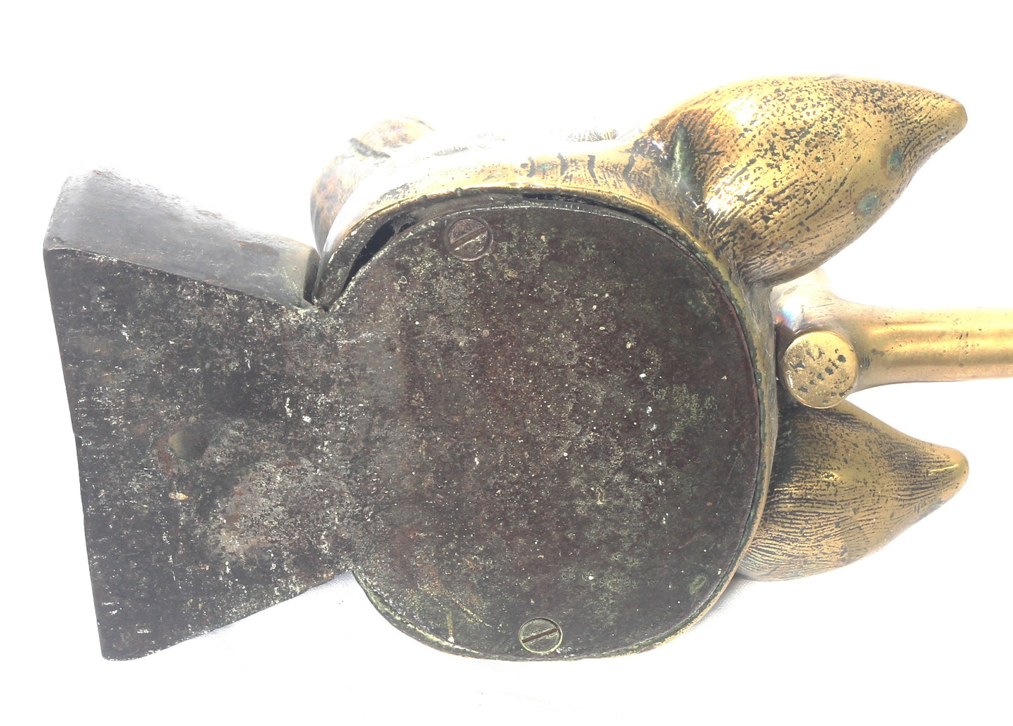 Antique Brass Fox Mask & Whip Door Stop or Porter