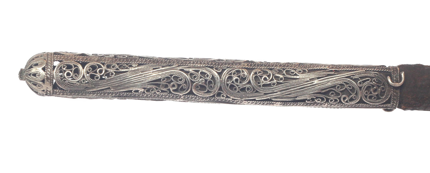 Antique hide whip with silver filigree