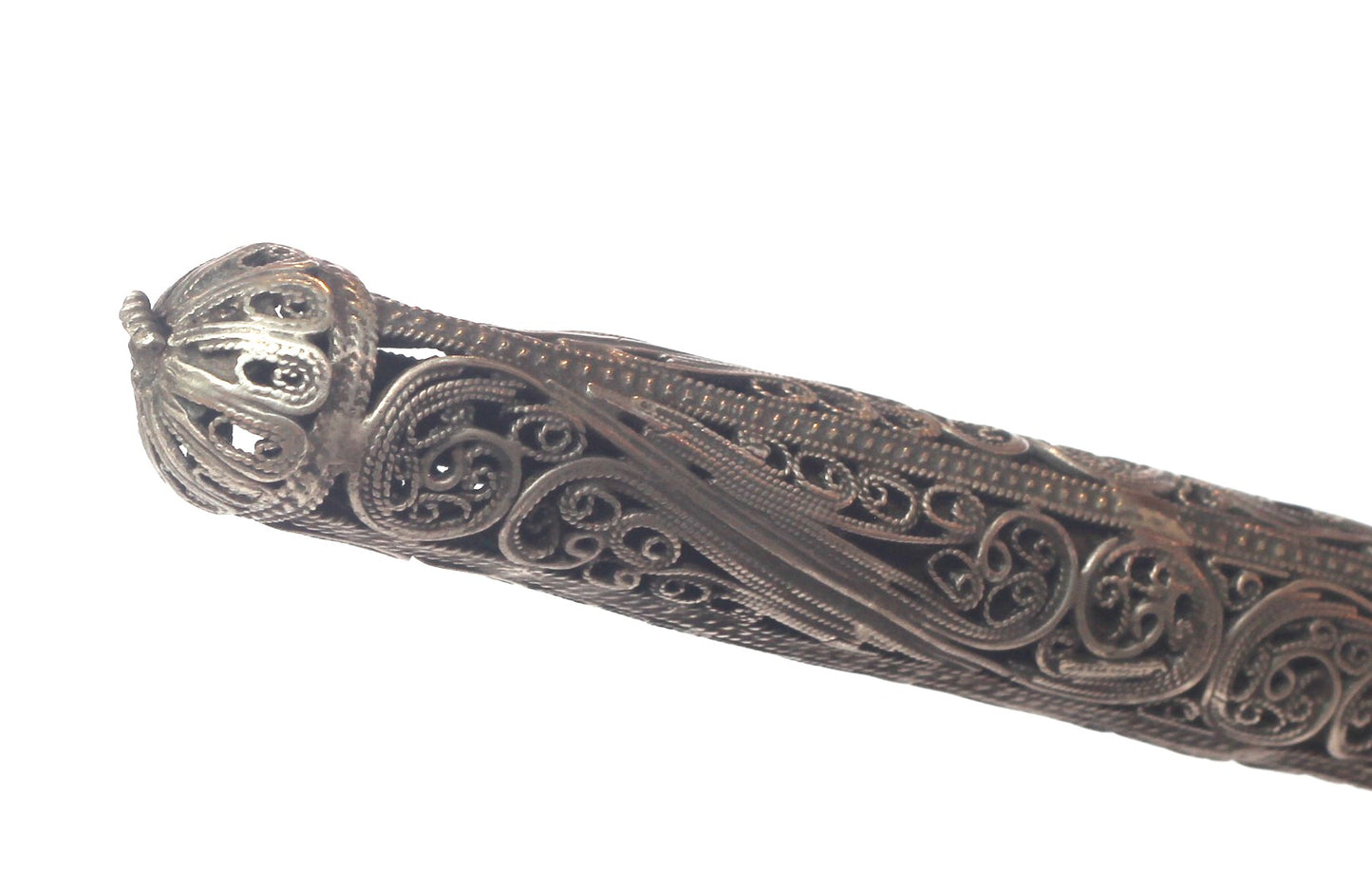 Antique hide whip with silver filigree