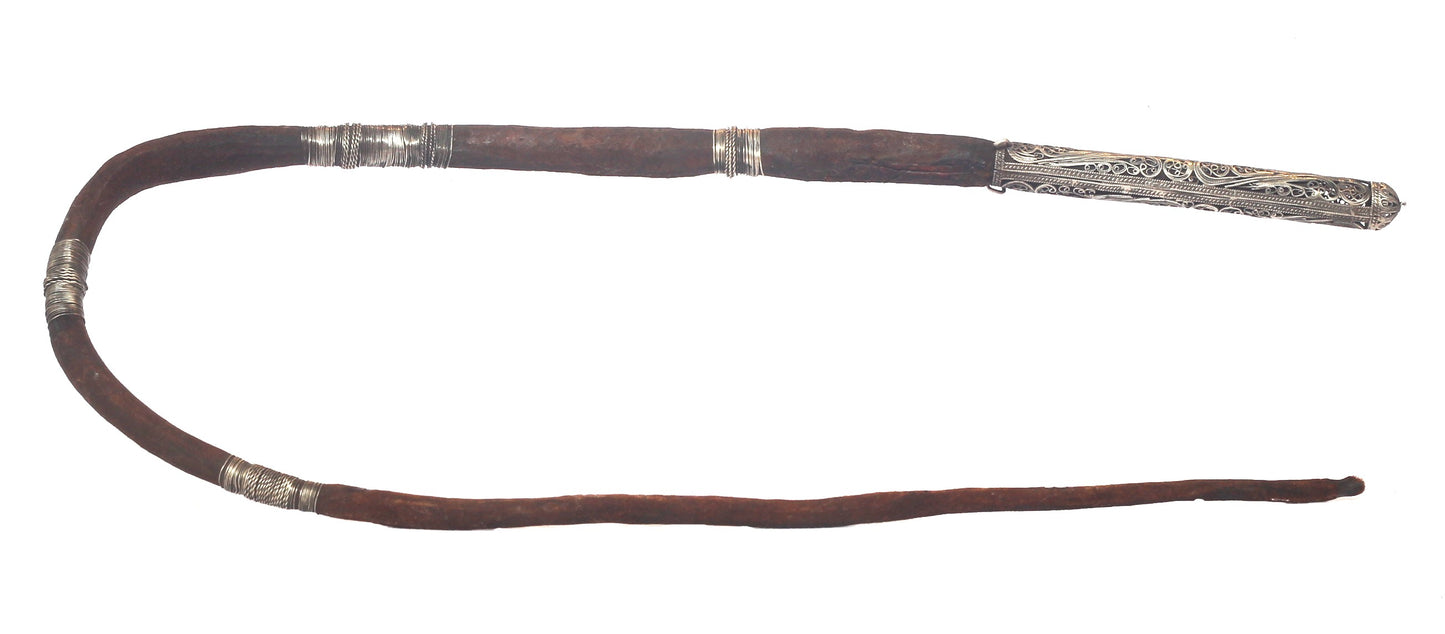 Antique hide whip with silver filigree
