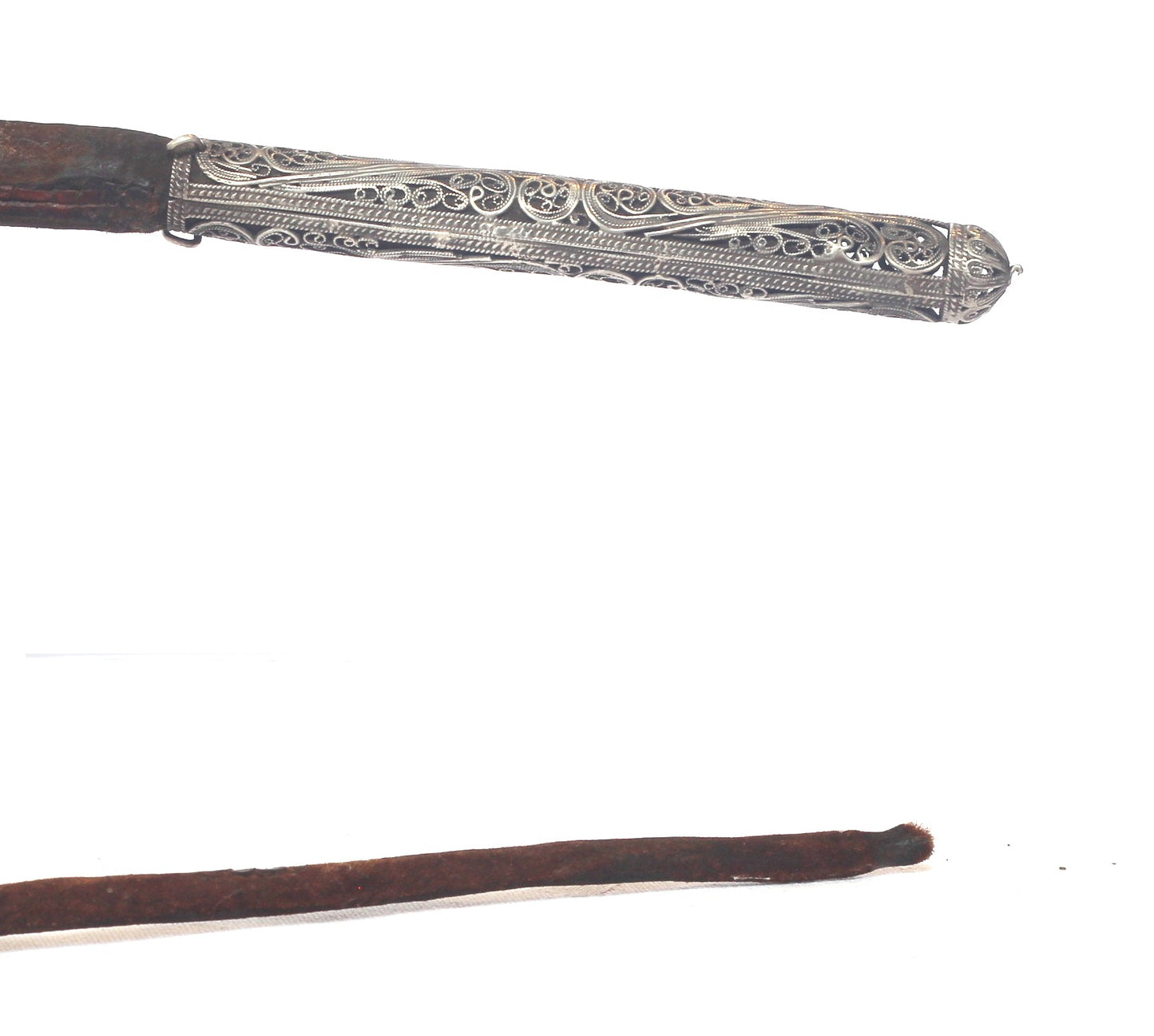 Antique hide whip with silver filigree