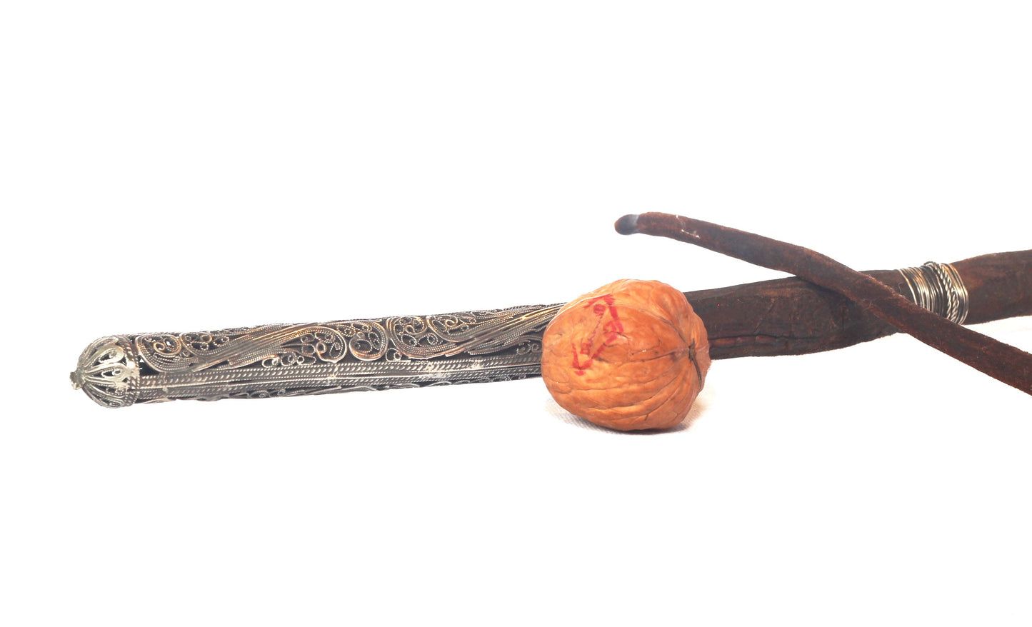 Antique hide whip with silver filigree