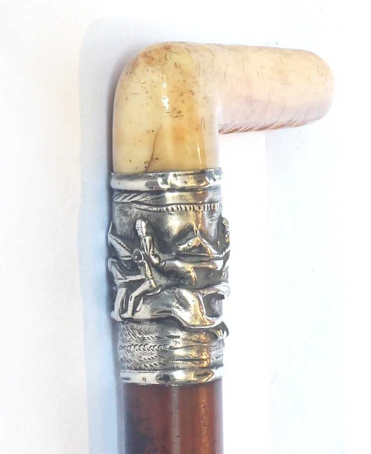 Victorian hunt whip with racing scene
