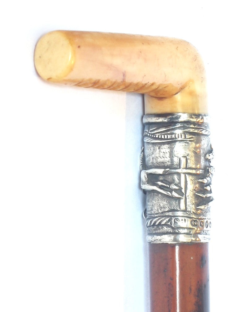 Victorian hunt whip with racing scene