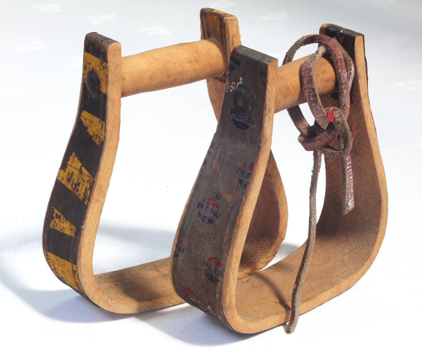Pair of Vintage Bentwood Stirrups with "Pepsi" Metal Band