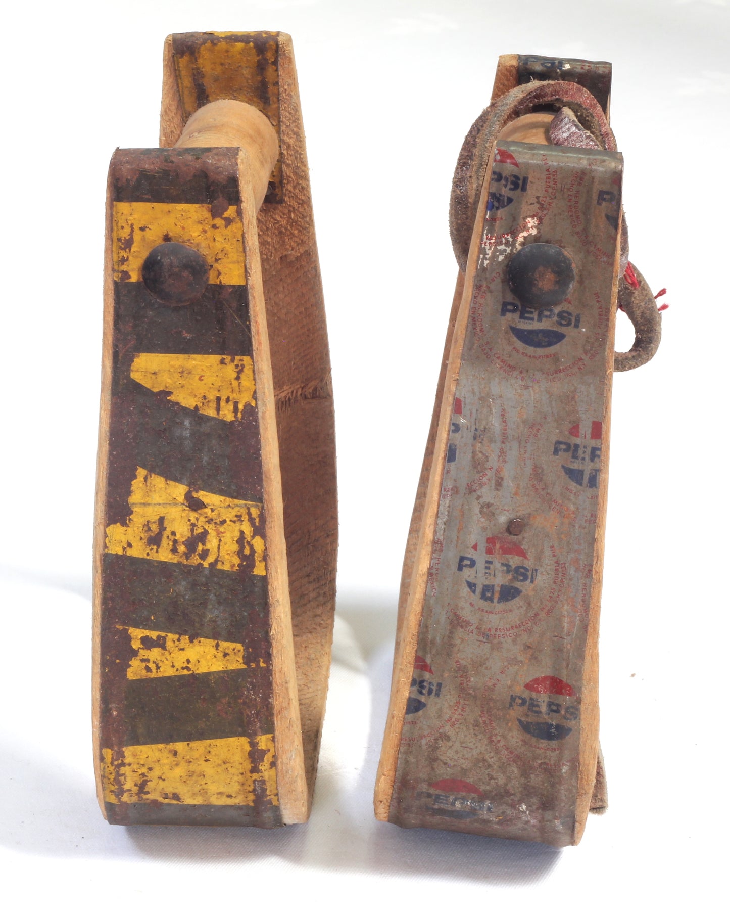 Pair of Vintage Bentwood Stirrups with "Pepsi" Metal Band