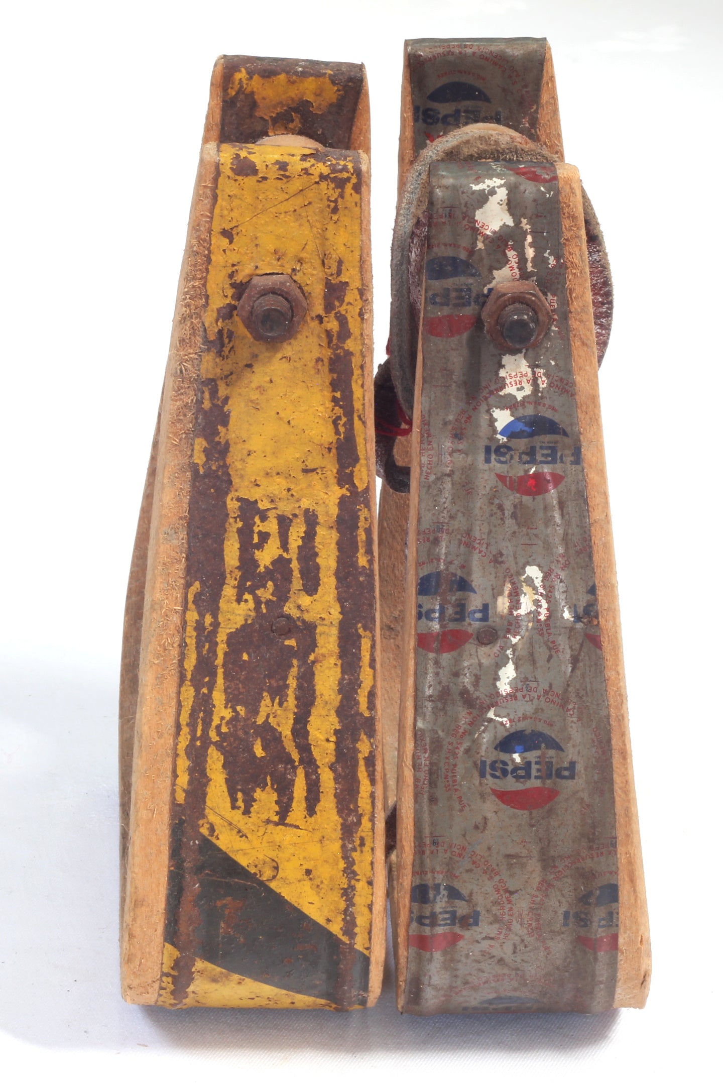Pair of Vintage Bentwood Stirrups with "Pepsi" Metal Band