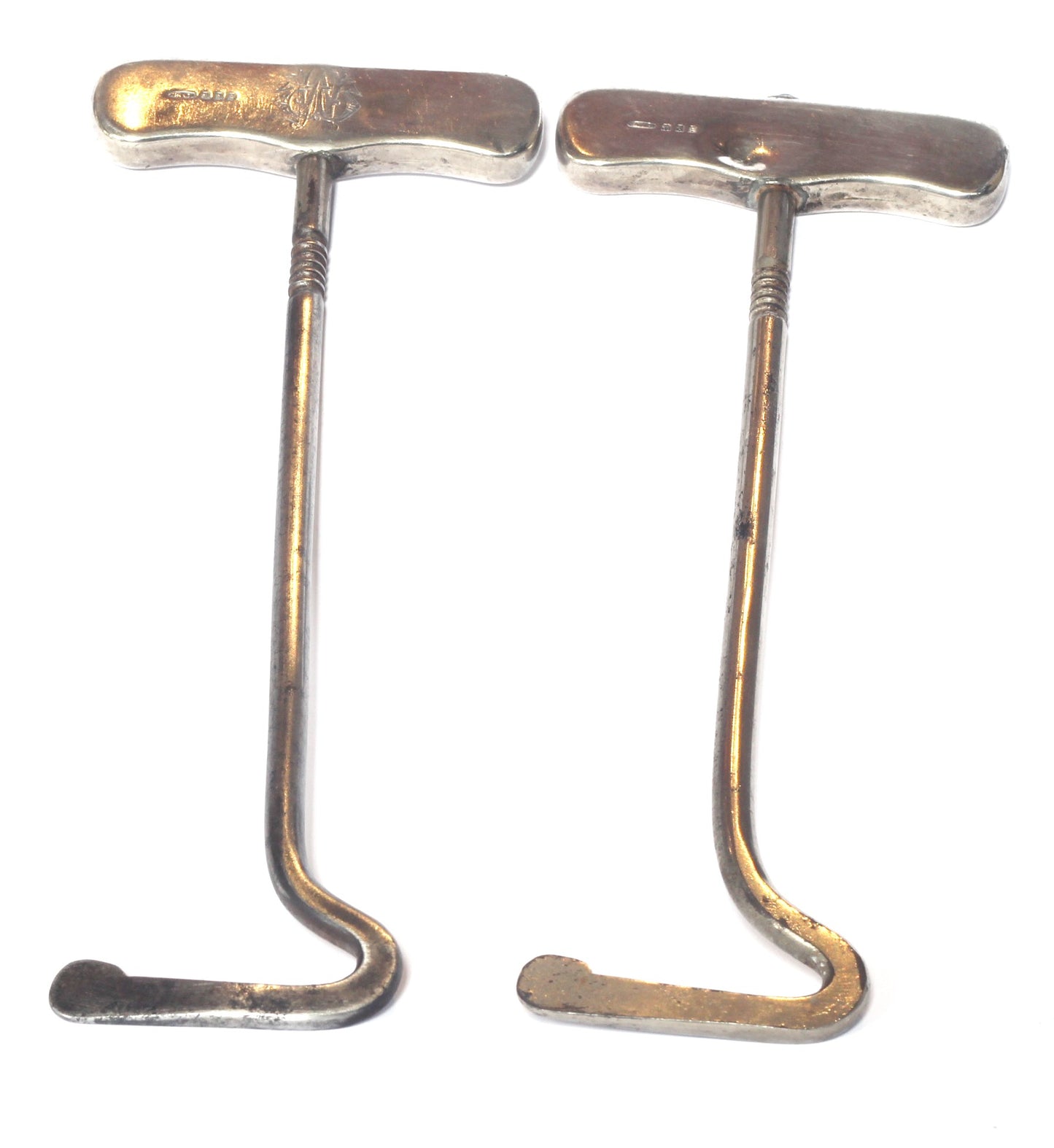 1893 Silver Handled Boot Pulls or Hooks
