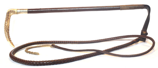 Vintage Leather Hunting Whip with Thong