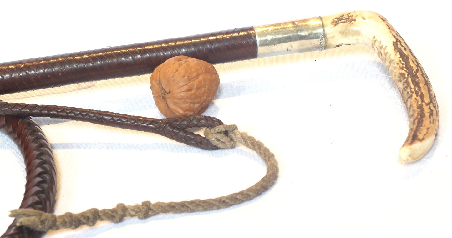Vintage Leather Hunting Whip with Thong