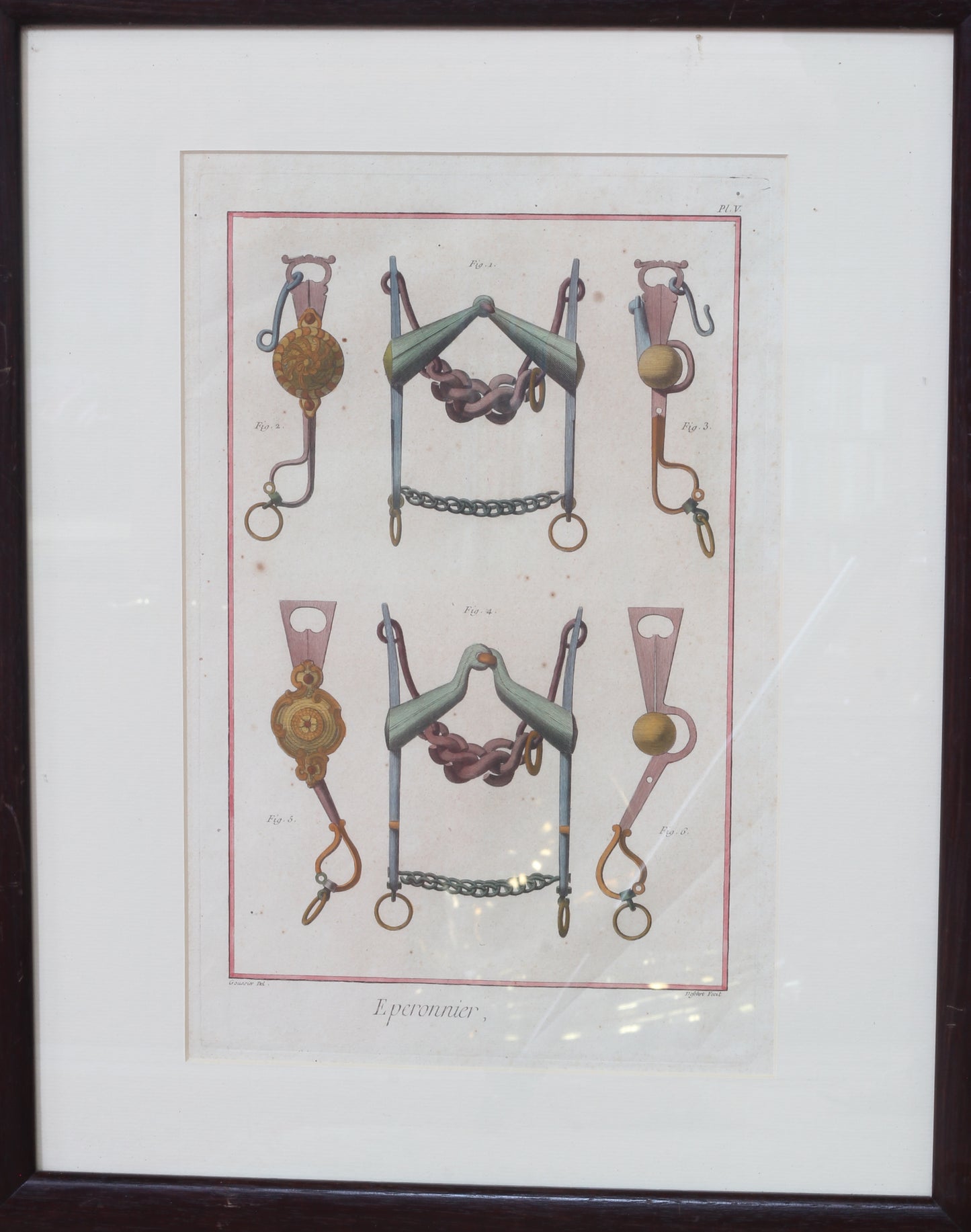 Pair of Framed 18th Century Hand Coloured Horse Bit Prints