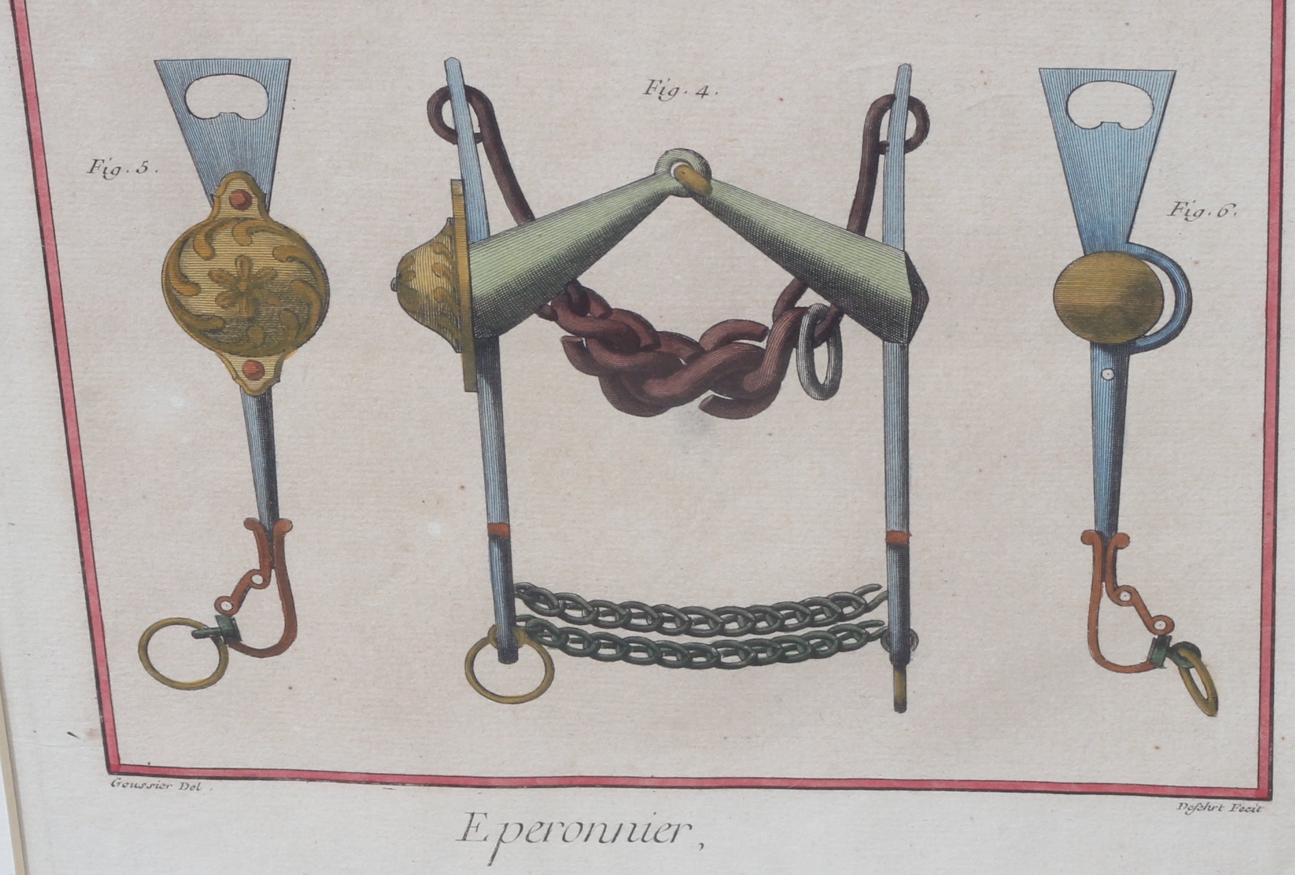 Pair of Framed 18th Century Hand Coloured Horse Bit Prints