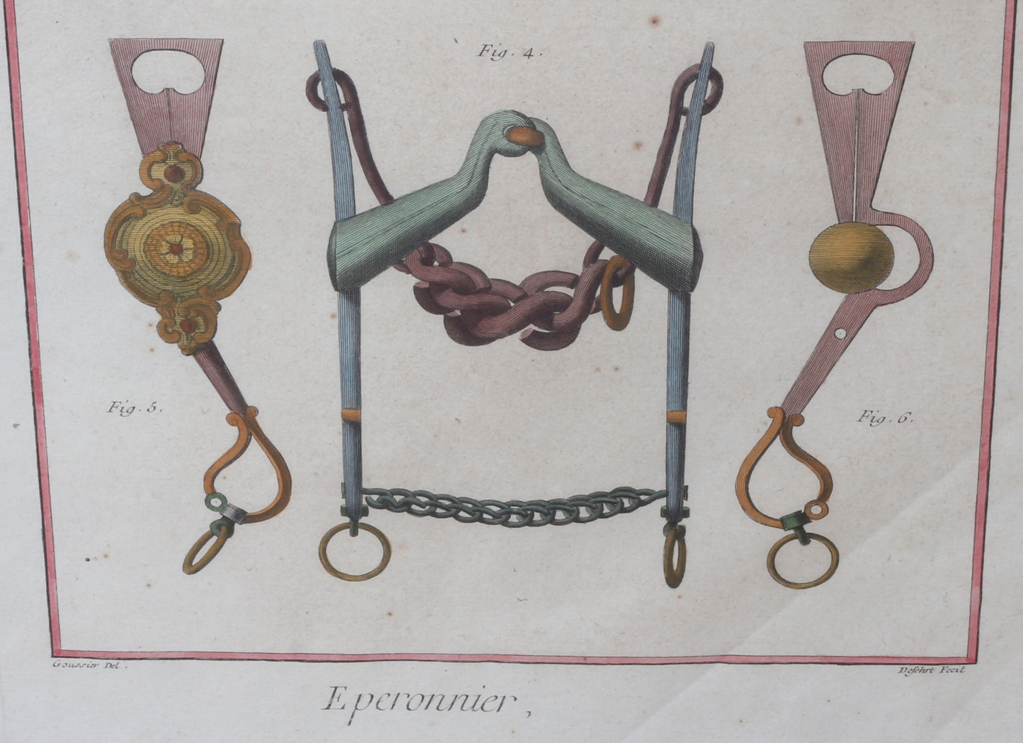 Pair of Framed 18th Century Hand Coloured Horse Bit Prints