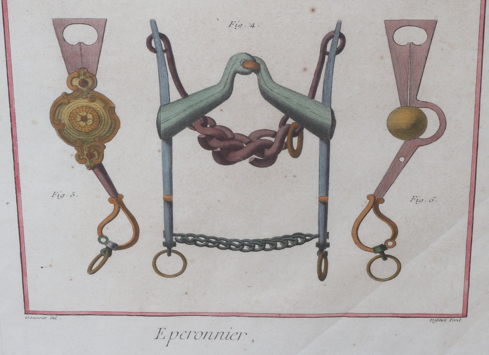 Pair of Framed 18th Century Hand Coloured Horse Bit Prints