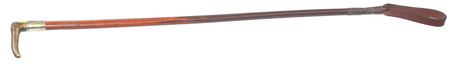 Antique Malacca Hunting Whip with Hound on Collar
