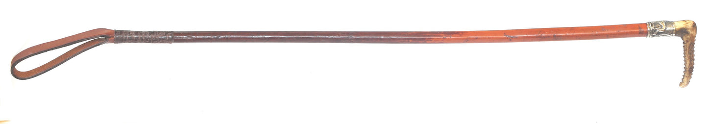 Antique Malacca Hunting Whip with Hound on Collar