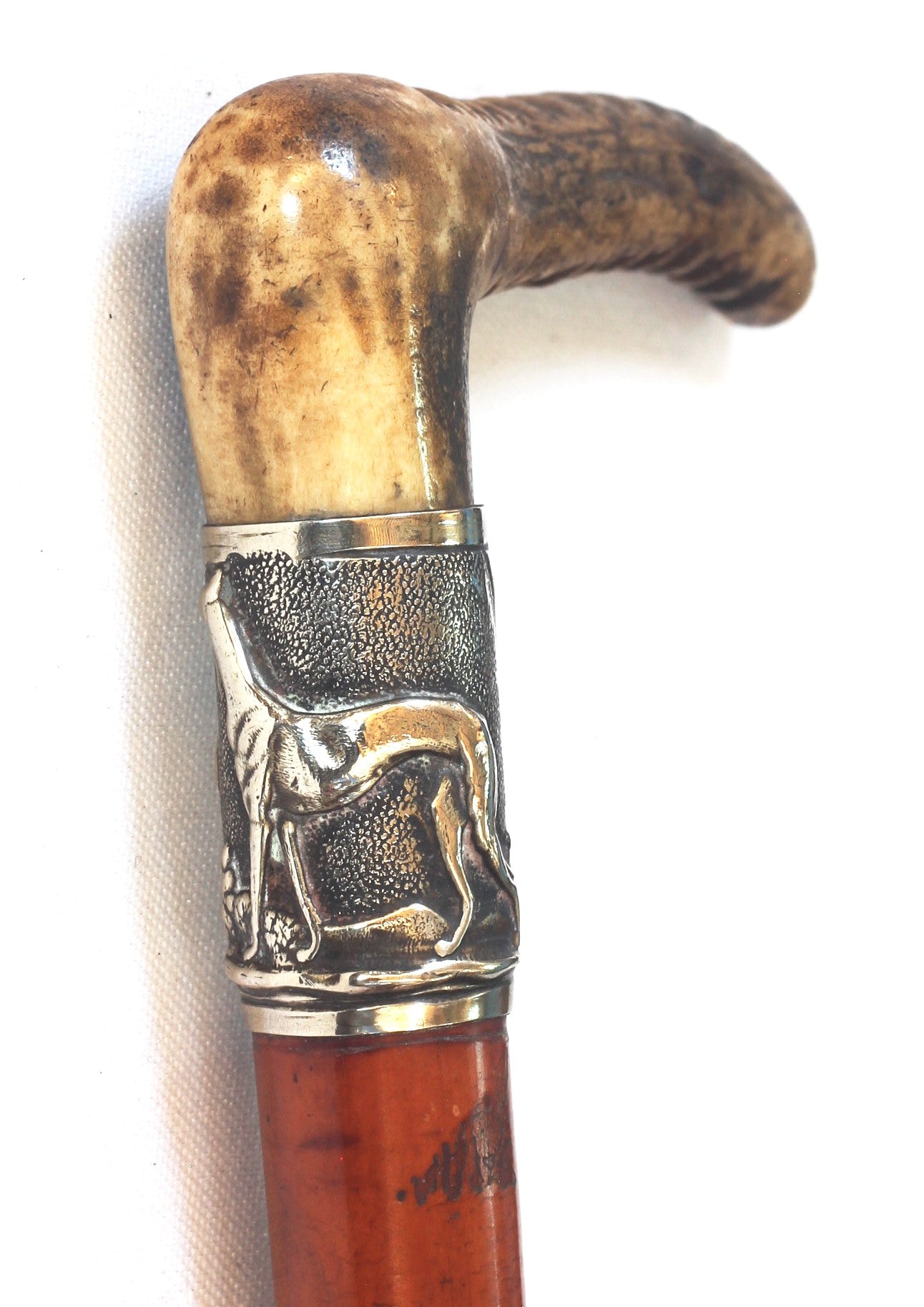 Antique Malacca Hunting Whip with Hound on Collar