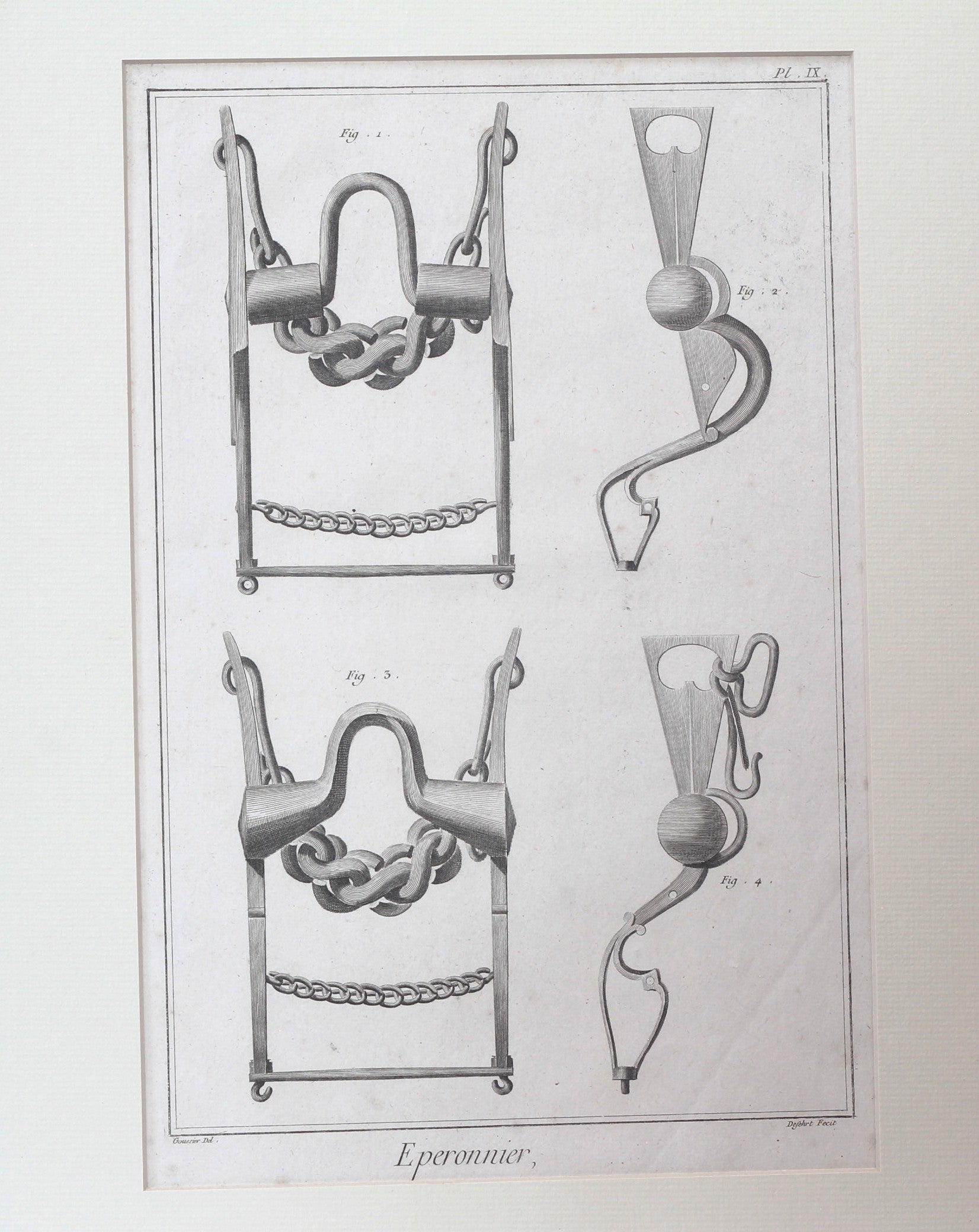 Four 18th Century Horse Bit Engravings from Diderot & D'Alembert