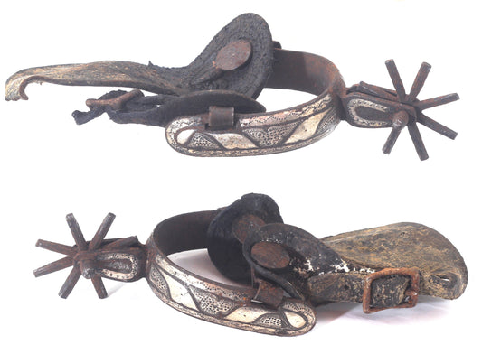 Vintage Mexican "Chihuahua" Style Charro Spurs with Silver Decoration
