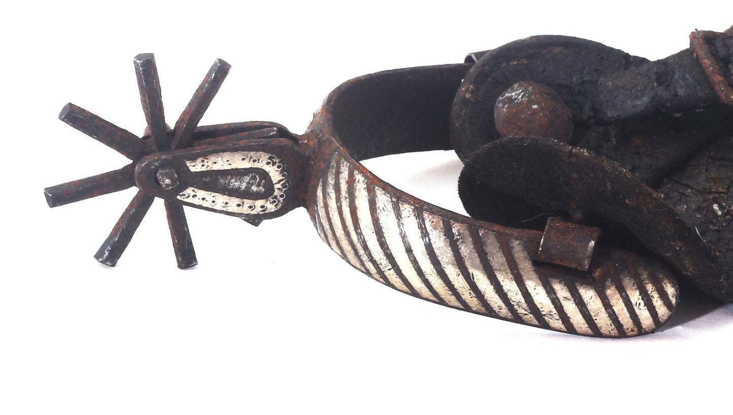 Vintage Mexican "Chihuahua" Style Charro Spurs with Silver Decoration