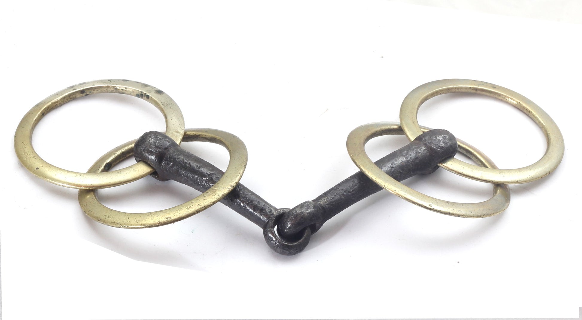 An Antique Hand Forged Steel Wilson Snaffle Bit with Brass Rings