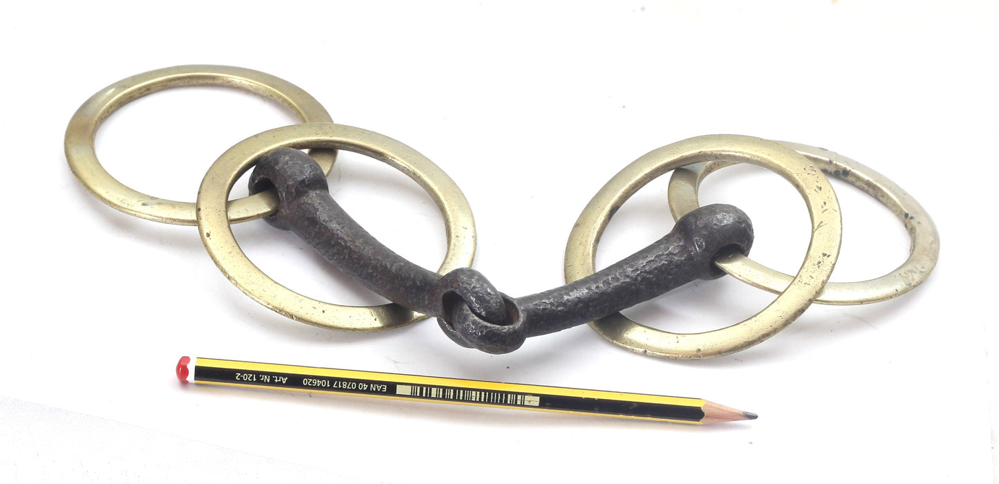 An Antique Hand Forged Steel Wilson Snaffle Bit with Brass Rings